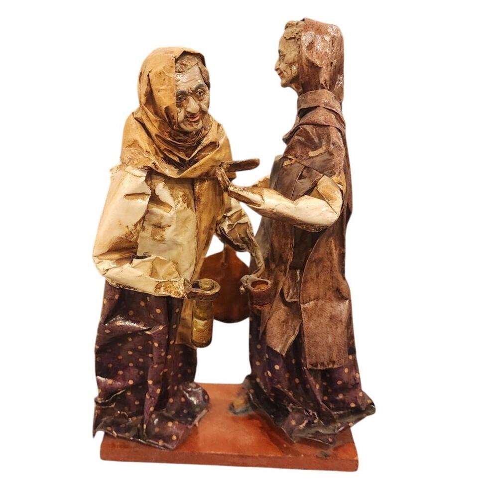 Vintage Handmade Mexican Folk Art Paper Mache Double Figurine Wiggle 13"